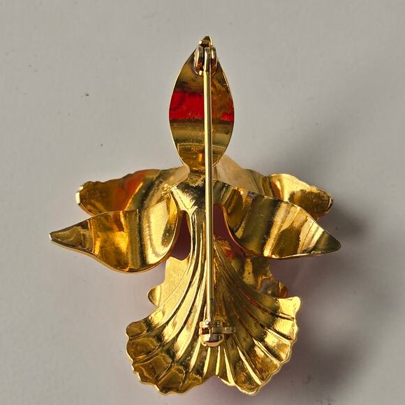 Vintage Cerrito 1982 Hand Painted Light Pink & Gold Orchid Flower Brooch Pin 2" - Picture 11 of 13